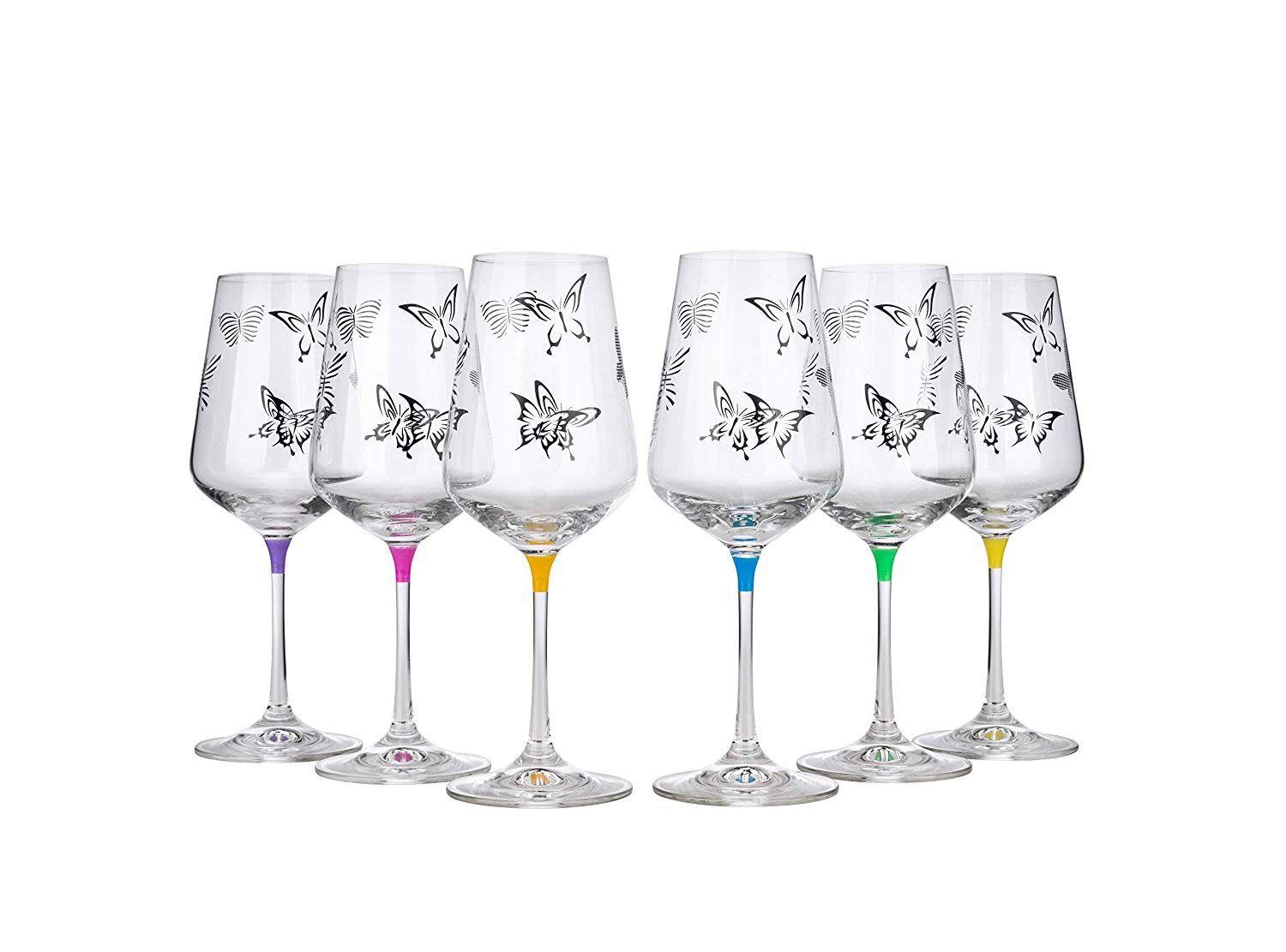 Crystalex Weinglas Butterfly Weingläser 350 ml 6er Set, Kristallglas, mehrfarbig, Schmetterlinge