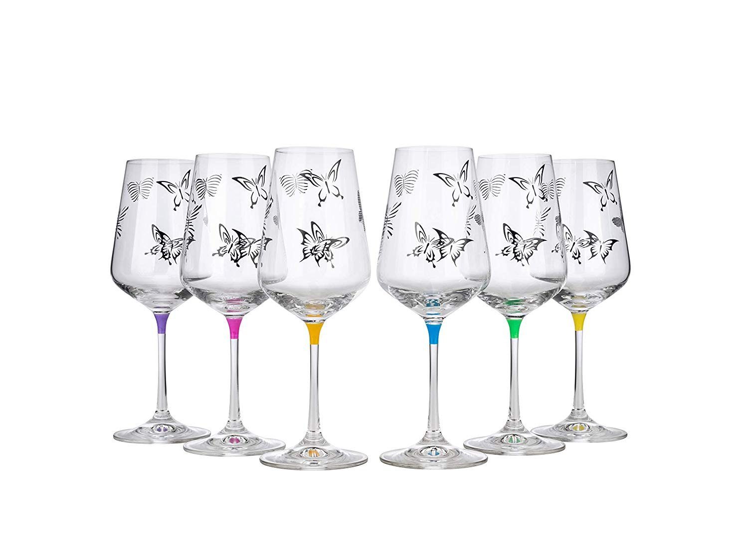 Crystalex Weinglas Butterfly Келихи 350 ml 6er Set, Kristallglas, mehrfarbig, Schmetterlinge