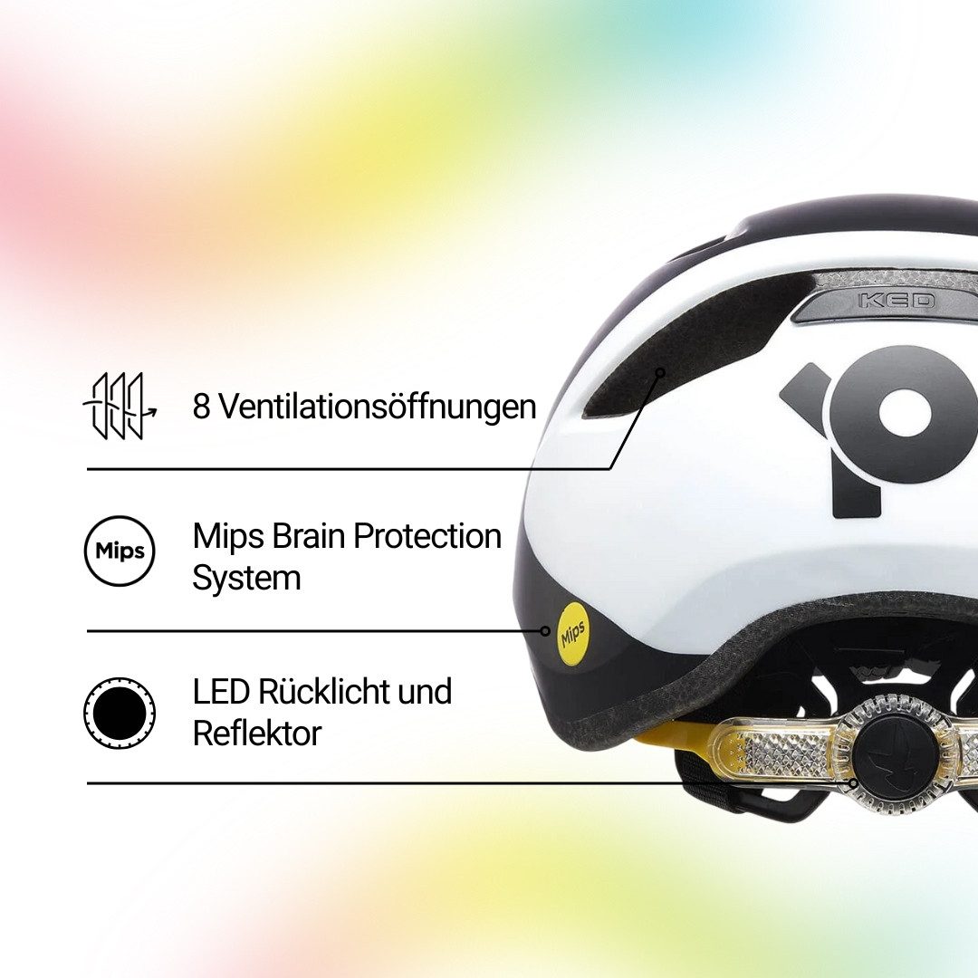 KED Kinderfahrradhelm POP Kinderhelm, Leicht Mit 8 Belüftungsöffnungen, MIPS Schutz, LED-Rücklicht