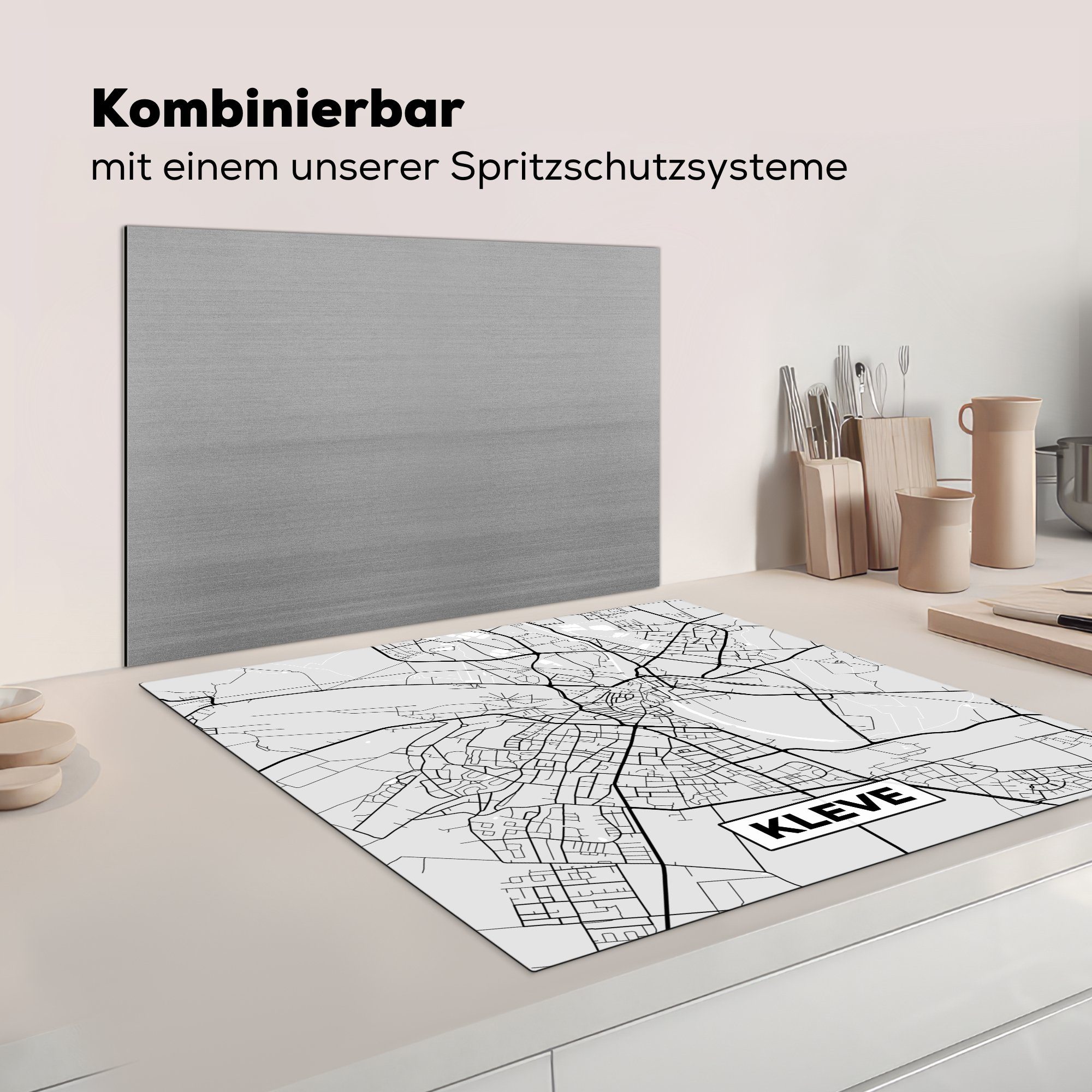 - Karte Kleve - Deutschland cm, - Stadtplan (1 Herdblende-/Abdeckplatte Vinyl, Ceranfeldabdeckung, Karte, MuchoWow Arbeitsplatte - tlg), für küche 78x78