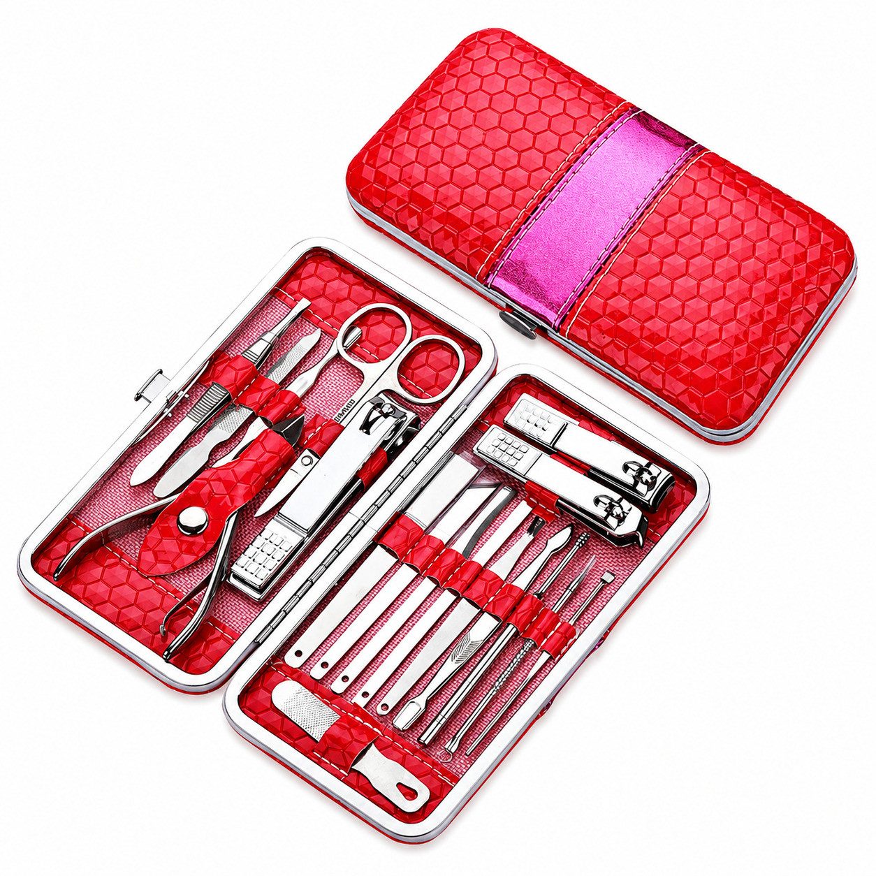 COOL-i ® Nagelknipser-Set 18 teiliges Maniküre Set aus Edelstahl mit PU Etui, Nagelpflege Set für Hände, Füße & Gesicht, Reiseetui