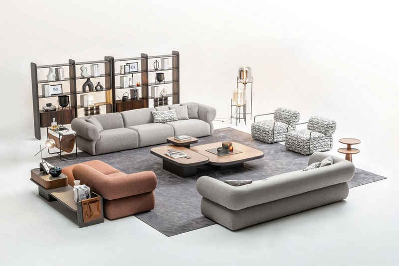 JVmoebel Wohnzimmer-Set Grau Wohnzimmer Set Große Sofagarnitur Wohnlandschaft Sessel 5tlg, (Nur Sofa 2x 5 Sitzer + 3 Sitzer + 2x Sessel), Made in Europe