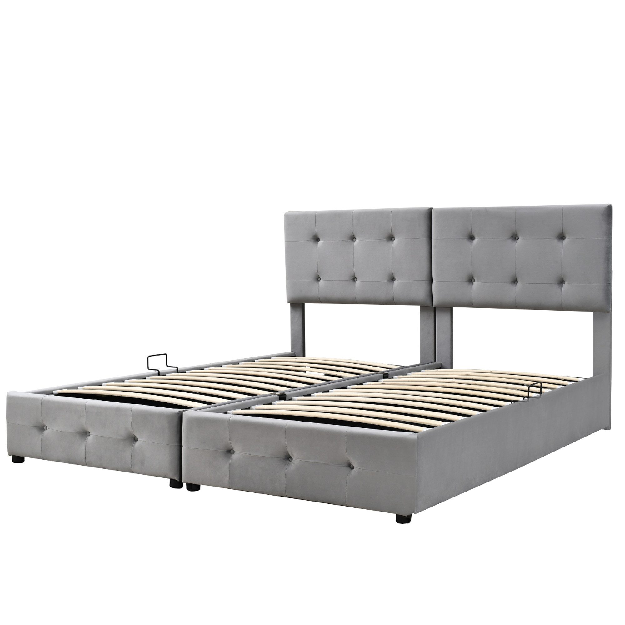 Rutaqian Stauraumbett Polsterbett Hochkastenbett, Multifunktionales Doppelbett 180x200 cm, (1-tlg), Funktionsbett mit Kopfteil und Lattenrost, modern Stil, Samtstoff