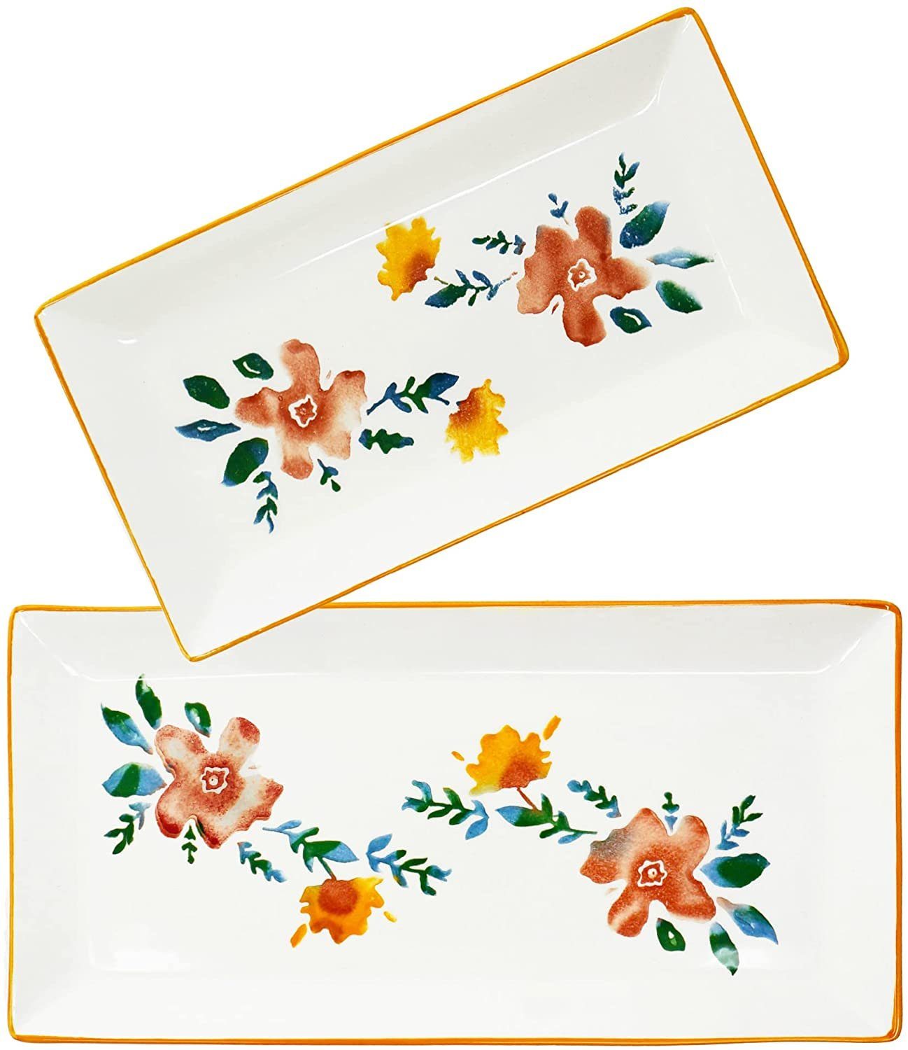 Lashuma Servierteller, Keramik, (Set, 2-tlg), 1x Salatteller 28,5x15 cm, 1x Servierplatte 38x18,5 cm Blütenfest | Servierplatten