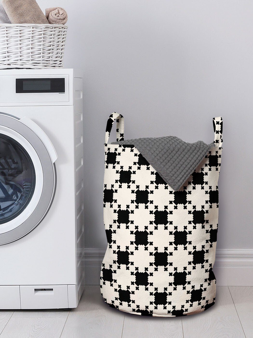 Abakuhaus Wäschesäckchen Monochrome Wiederholung mit Retro Waschsalons, Wäschekorb für Kordelzugverschluss Forms Griffen