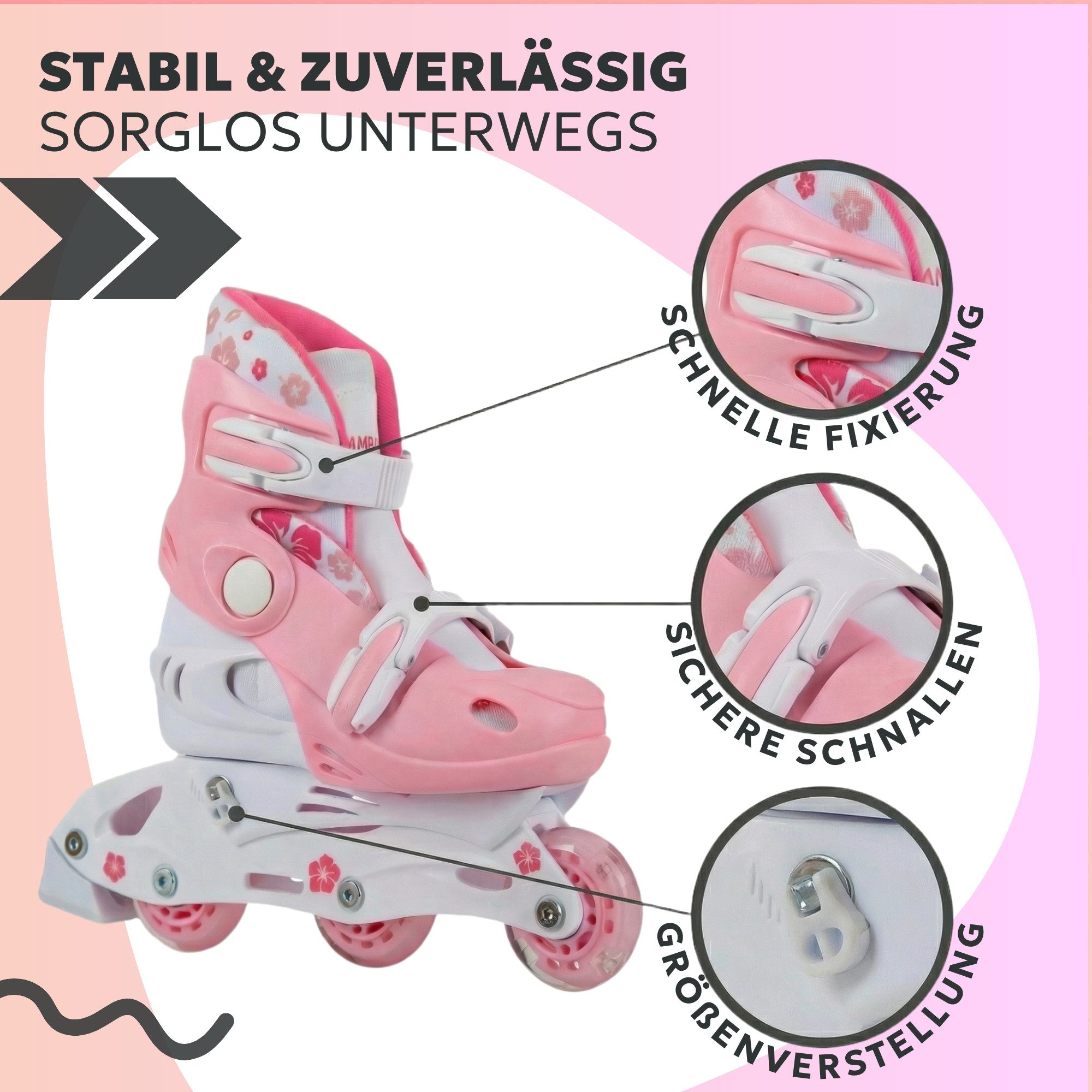 JAMBACH Inlineskates, verstellbare Größe blinkende Rolle Einsteiger Set