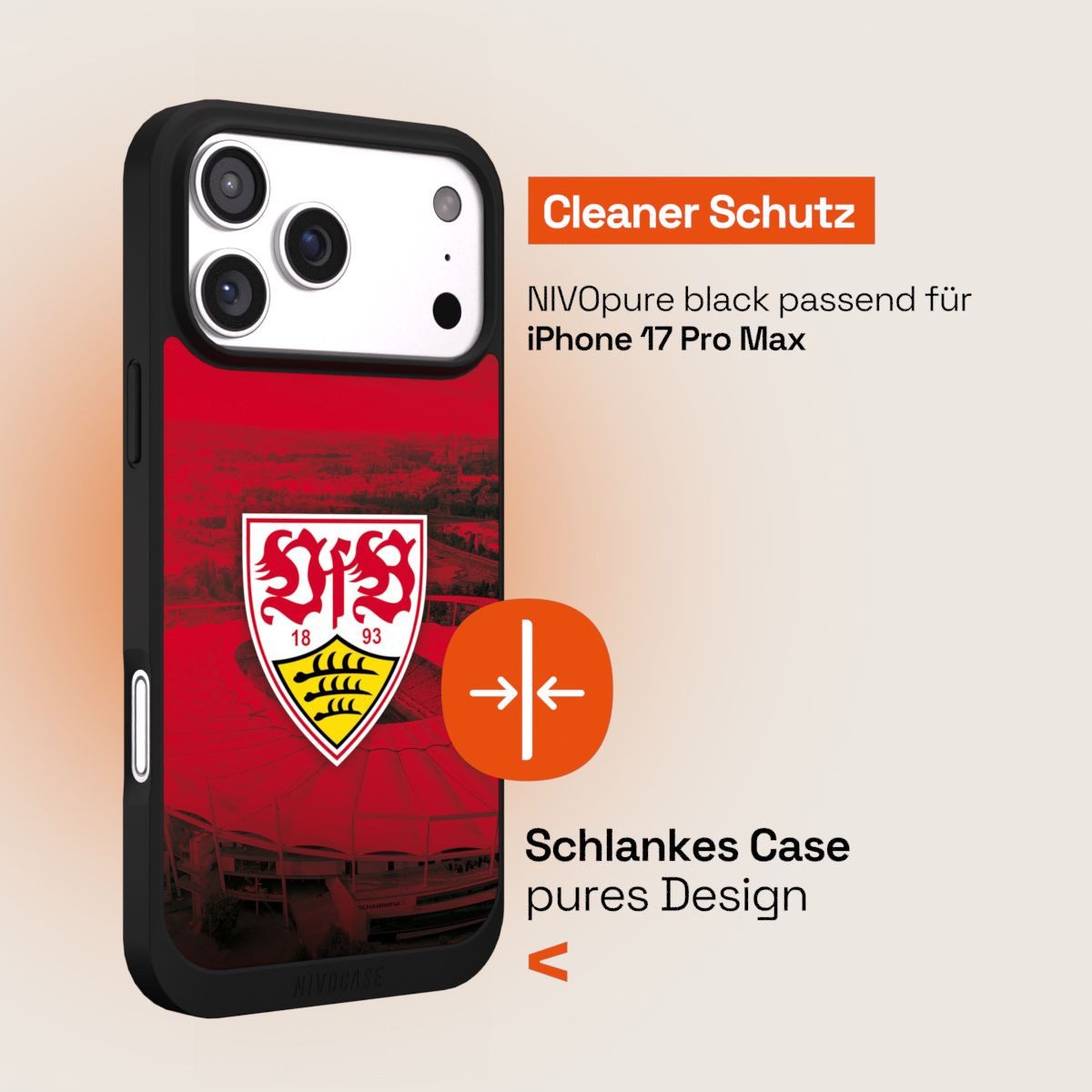 NIVOCASE Handyhülle VfB Stuttgart Stadion Offizielles Lizenzprodukt VfB Stadion Rot, Apple iPhone 17 Pro Max Handyhülle Hülle NIVOpure Case Schwarz – Bild 4 von 5