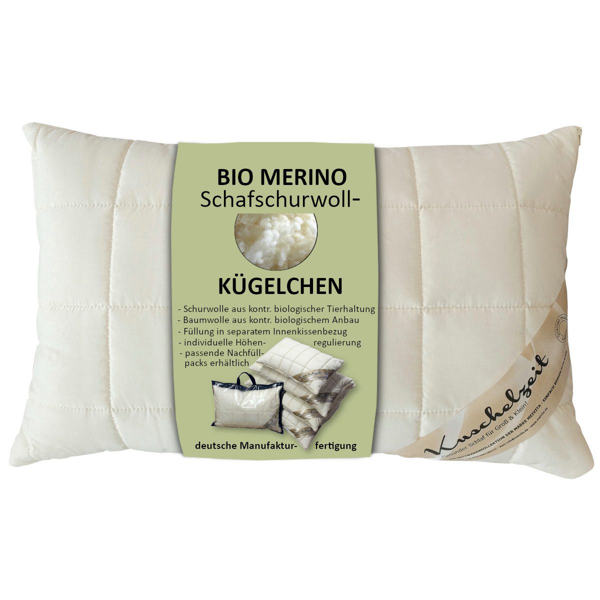 Meivita Naturhaarkissen Bio Merino Schafschurwollkugel Kopfkissen Bezug kbA günstig online kaufen