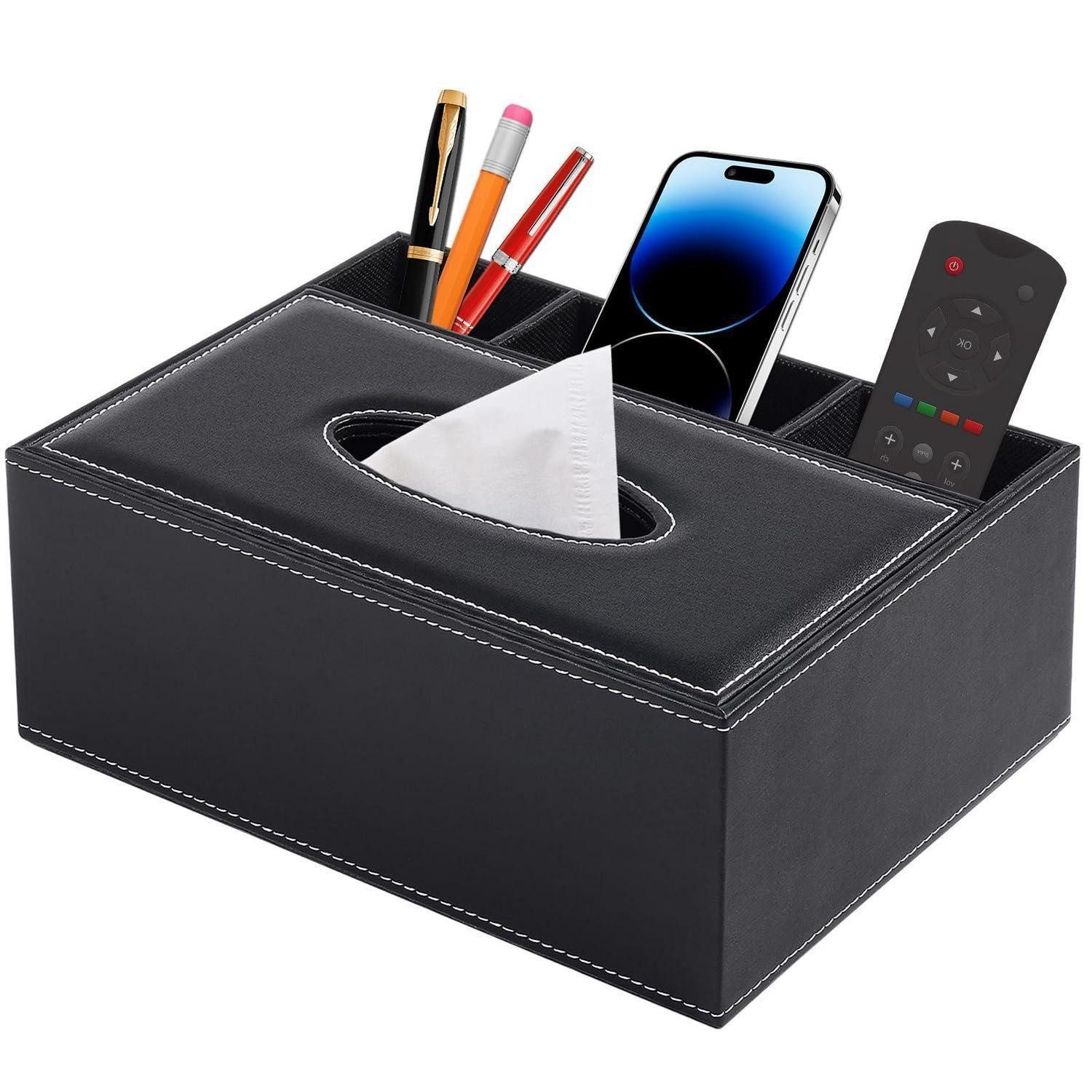 LuxusKollektion Serviettenhalter Taschentuchbox mit Organizer Schwarz, Kunststoff