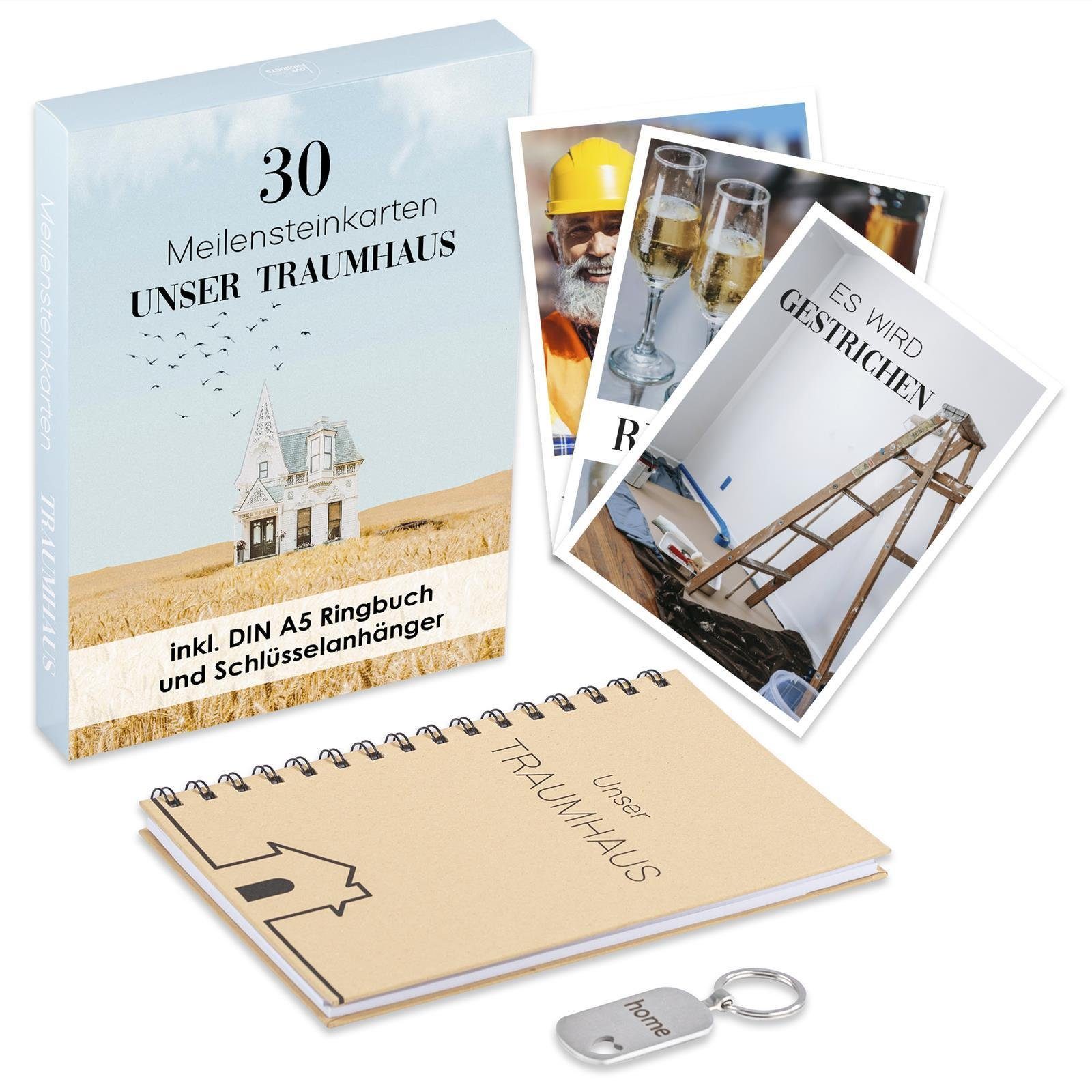 Postkarte Inkl. Ringbuch Hausbau Schlüsselanhänger (wp), modern Meilensteinkarten ILP und ILP