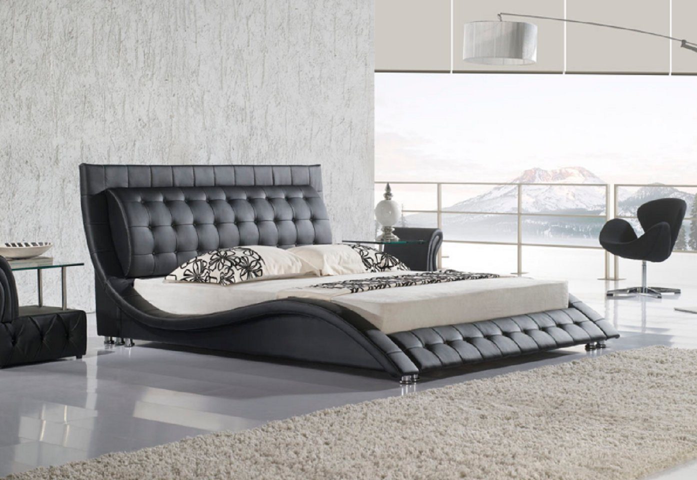 Nur Europe 180x200 Doppelbett Modern Bett (1-tlg., Bett), Schwarz JVmoebel Made Schlafzimmer Polsterbett in
