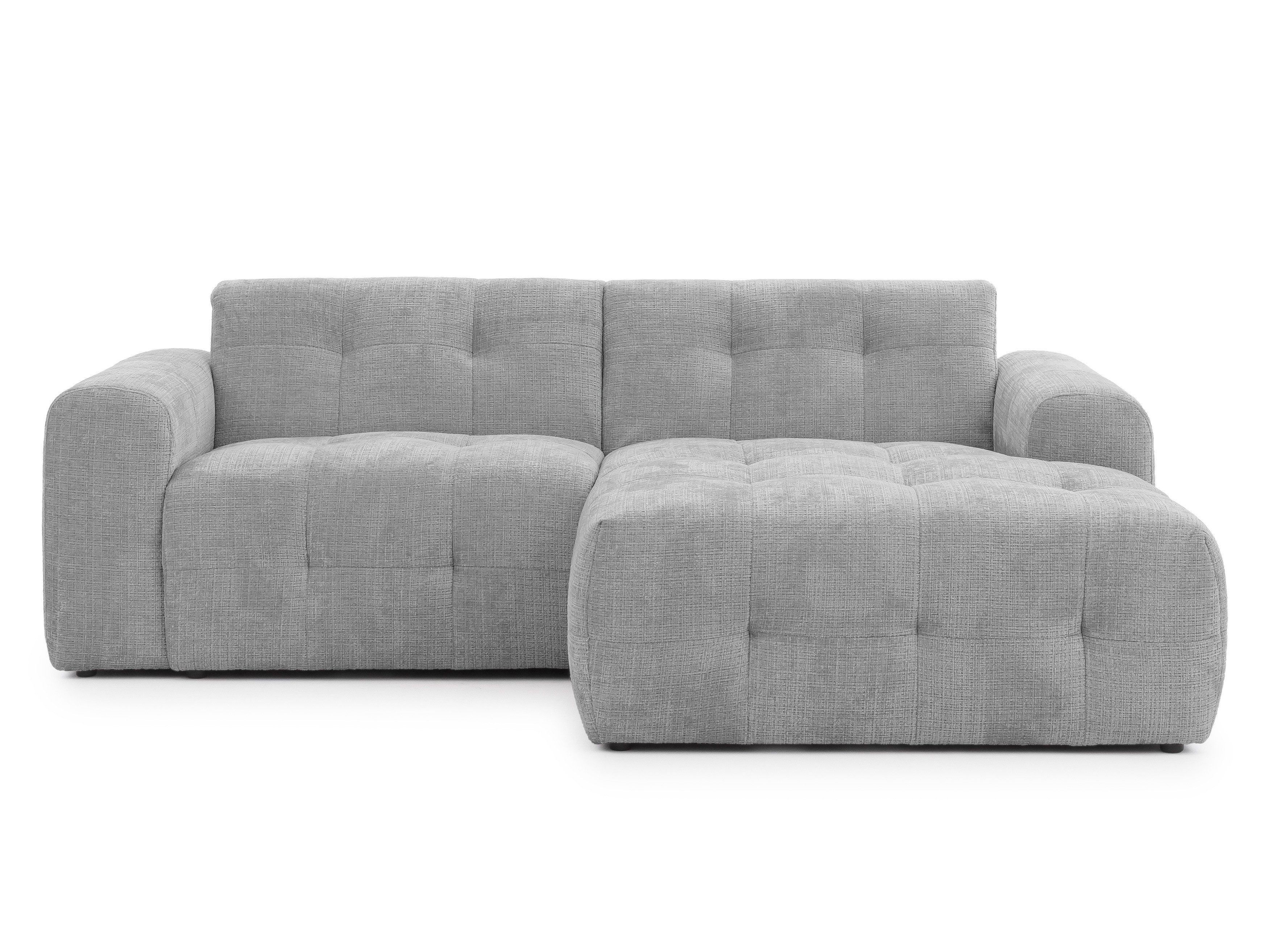 luma-home Ecksofa 21043, mit Ottomane rechts und raffinierten Steppungen, B234/T161/H79 cm, Wellenunterfederung, weicher, strapazierfähiger Chenille-Bezug in Hellgrau