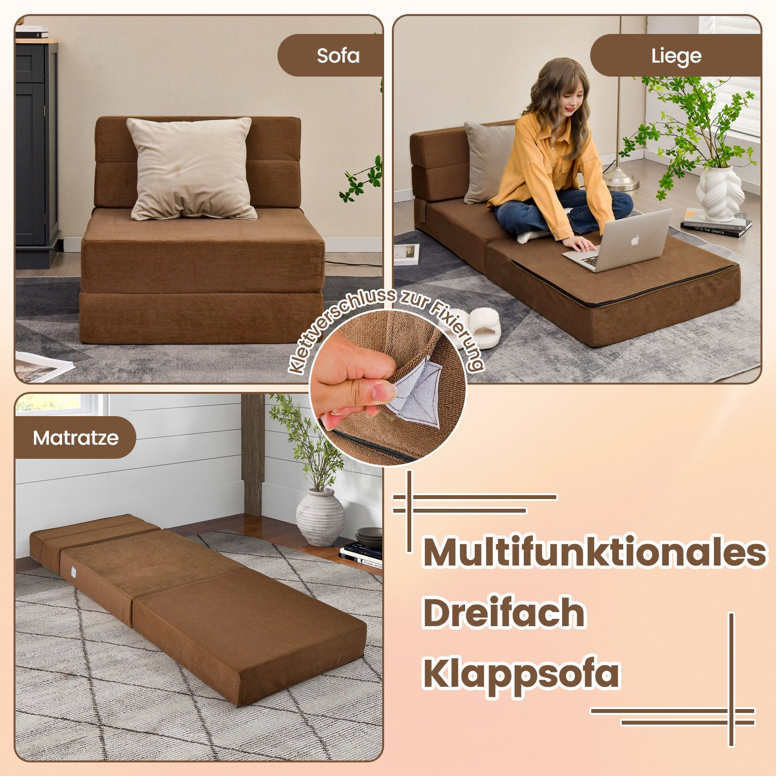 COSTWAY Schlafsofa, 3 in 1 Klappmatratze, günstig online kaufen
