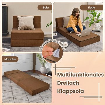 COSTWAY Schlafsofa, 3 in 1 Klappmatratze, mit abnehmbarem Bezug