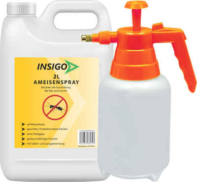 INSIGO Ameisengift Ameisen Spray gegen Ameisen, Larven & Eier, 2 l, Kombi-Set, 1-St., mit 2 Liter Drucksprüher (dieser ohne Inhalt), auf Wasserbasis, geruchsarm, brennt / ätzt nicht, mit Langzeitwirkung