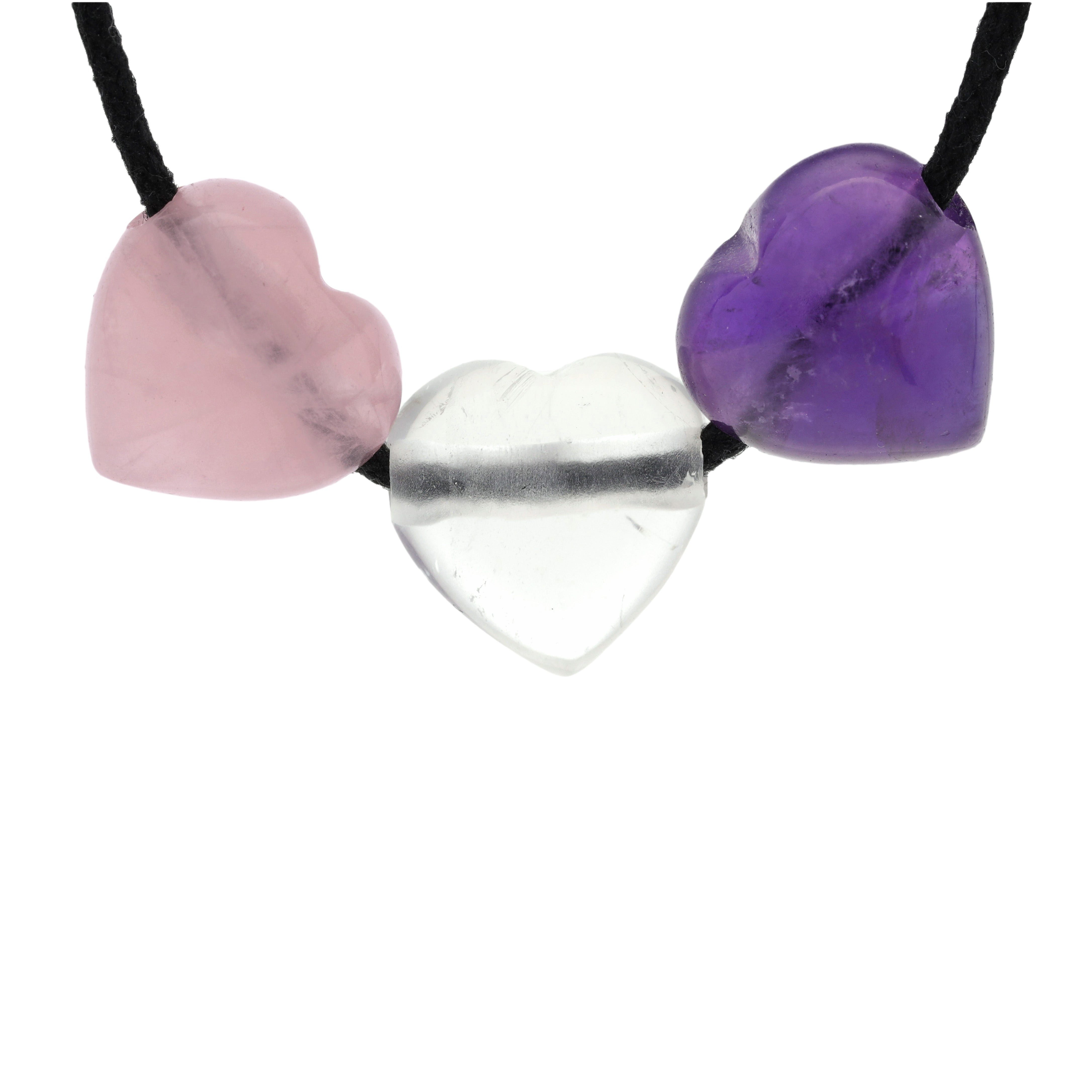 Lebensquelle Plus Kettenanhänger Herzanhänger "Goldenes Dreieck" Amethyst + Bergkristall + Rosenquarz