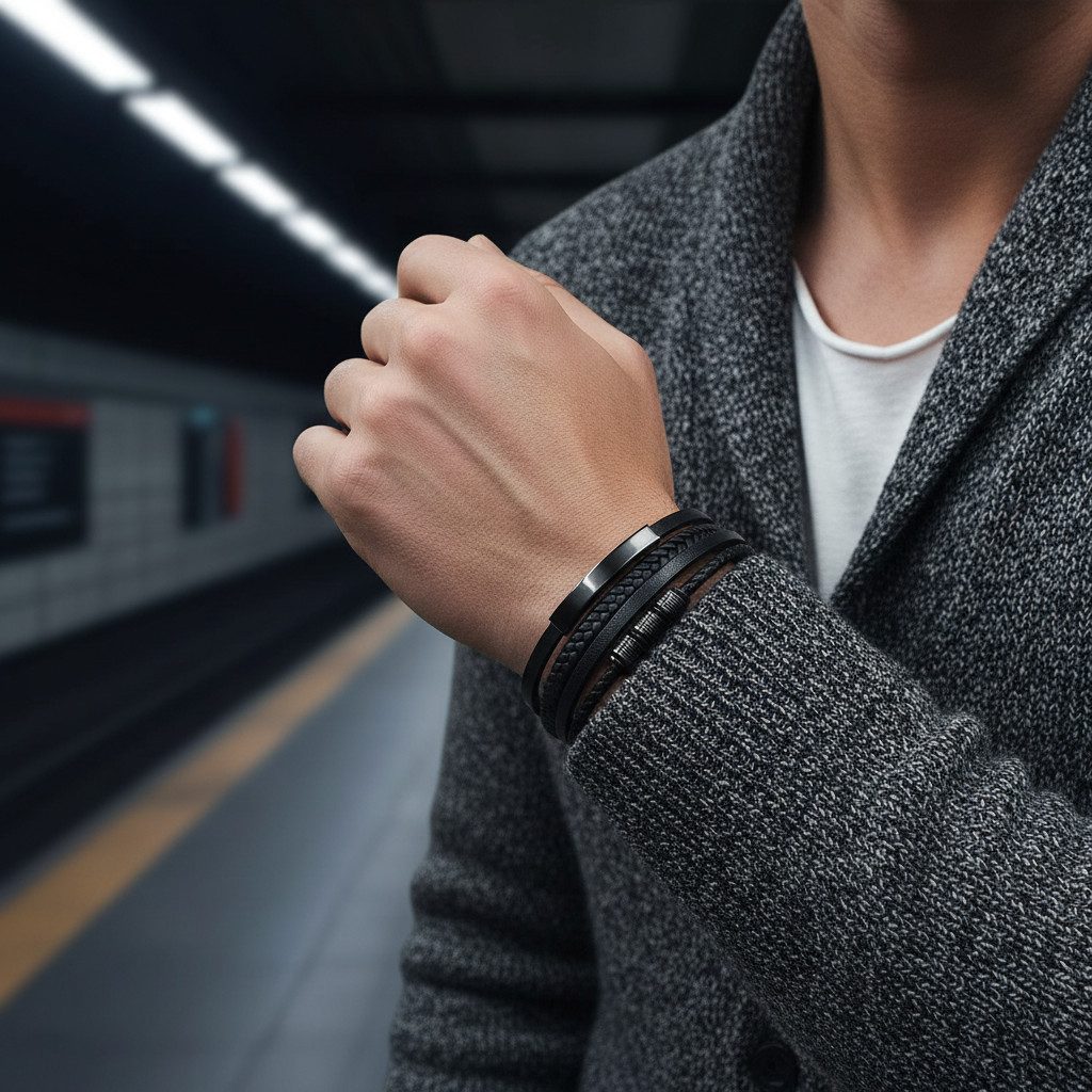 UNIQAL.de Lederarmband Herren "SHAPE" handgefertigt, geflochten, verstellbar (Klassisch, casual, elegant), aus Rindsleder, Edelstahl-Magnetverschluss mit Verlängerungsglied
