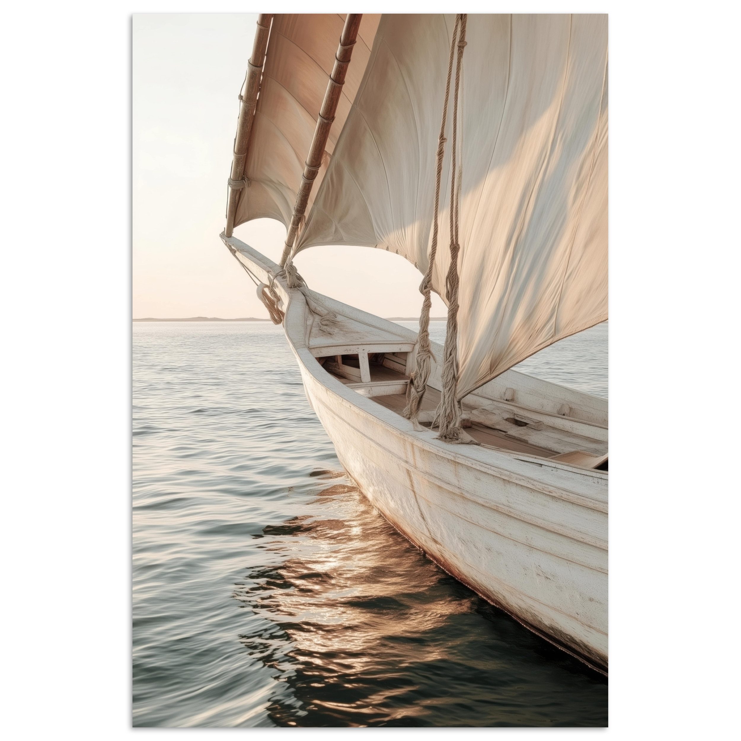 MuchoWow Poster Segelboot - Meer - Beige - Sonne, (1 St), Poster ohne Rahmen, Wandbild, Wandposter, 20x30 cm
