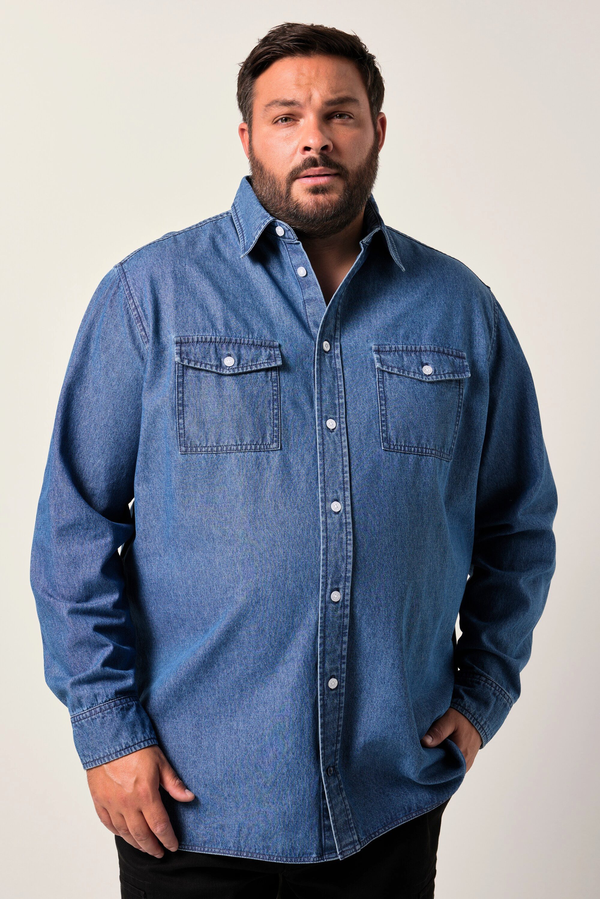 Men Plus Businesshemd Men+ Jeanshemd Langarm Kentkragen Comfort Fit günstig online kaufen