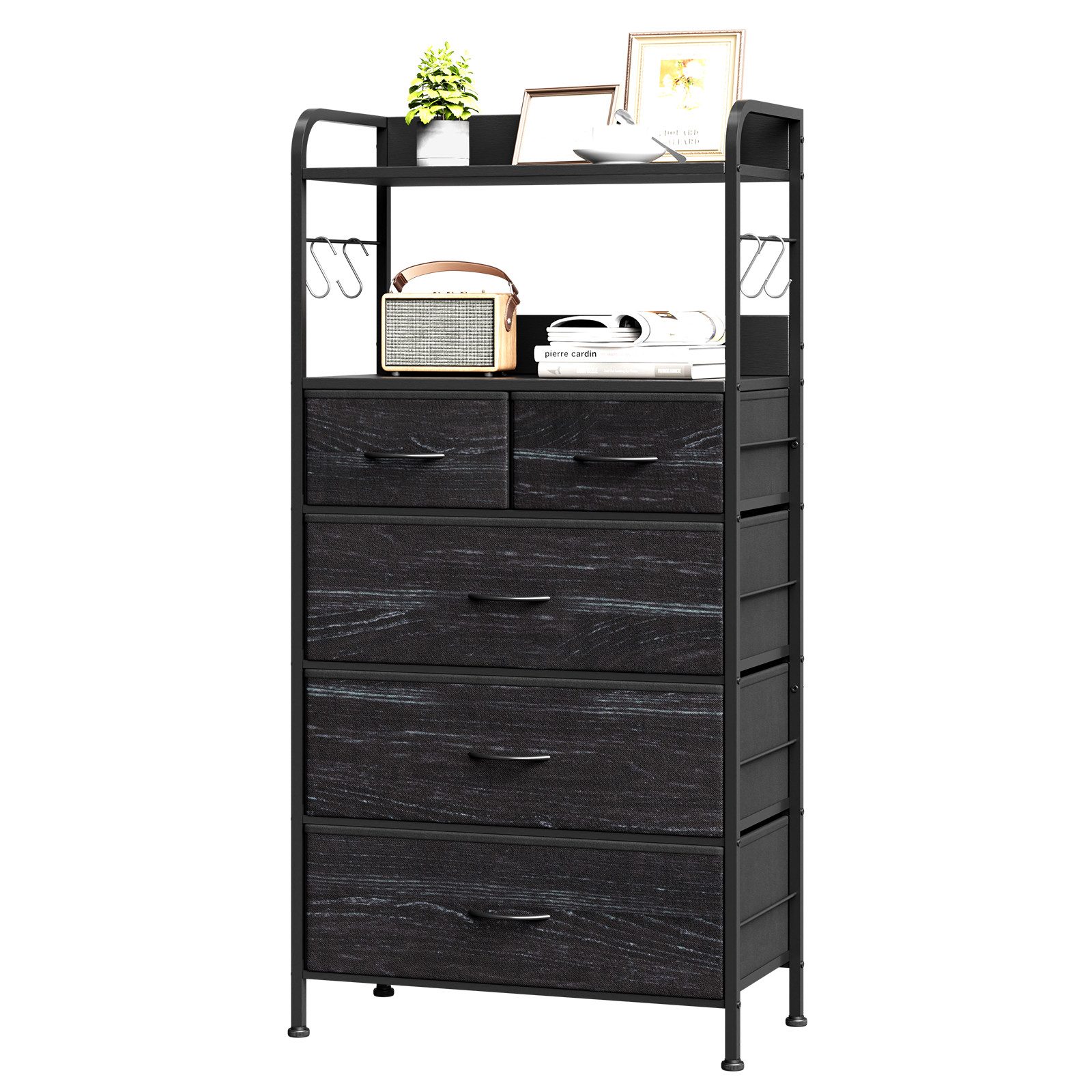 GarveeMore Kommode Schrank Aufbewahrungsschrank mit 5 Schubladen aus Stoff 60x30x120cm