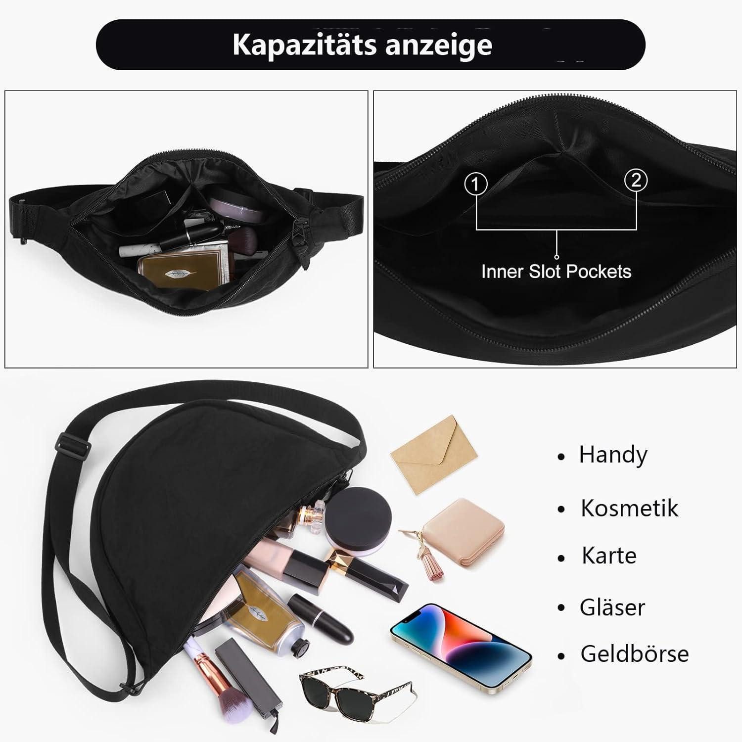 LuxusKollektion Hobo Damen Crossbody Schultertasche Halbmond Schwarz Verstellbarer