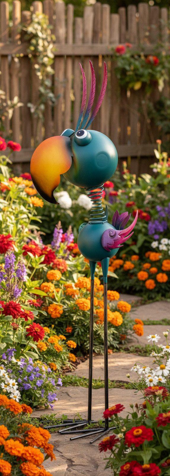 MF Gartenfigur Gartendeko Metall Vogel XL bunt stehend Marivo 129 cm, (1 St) – Bild 2 von 4