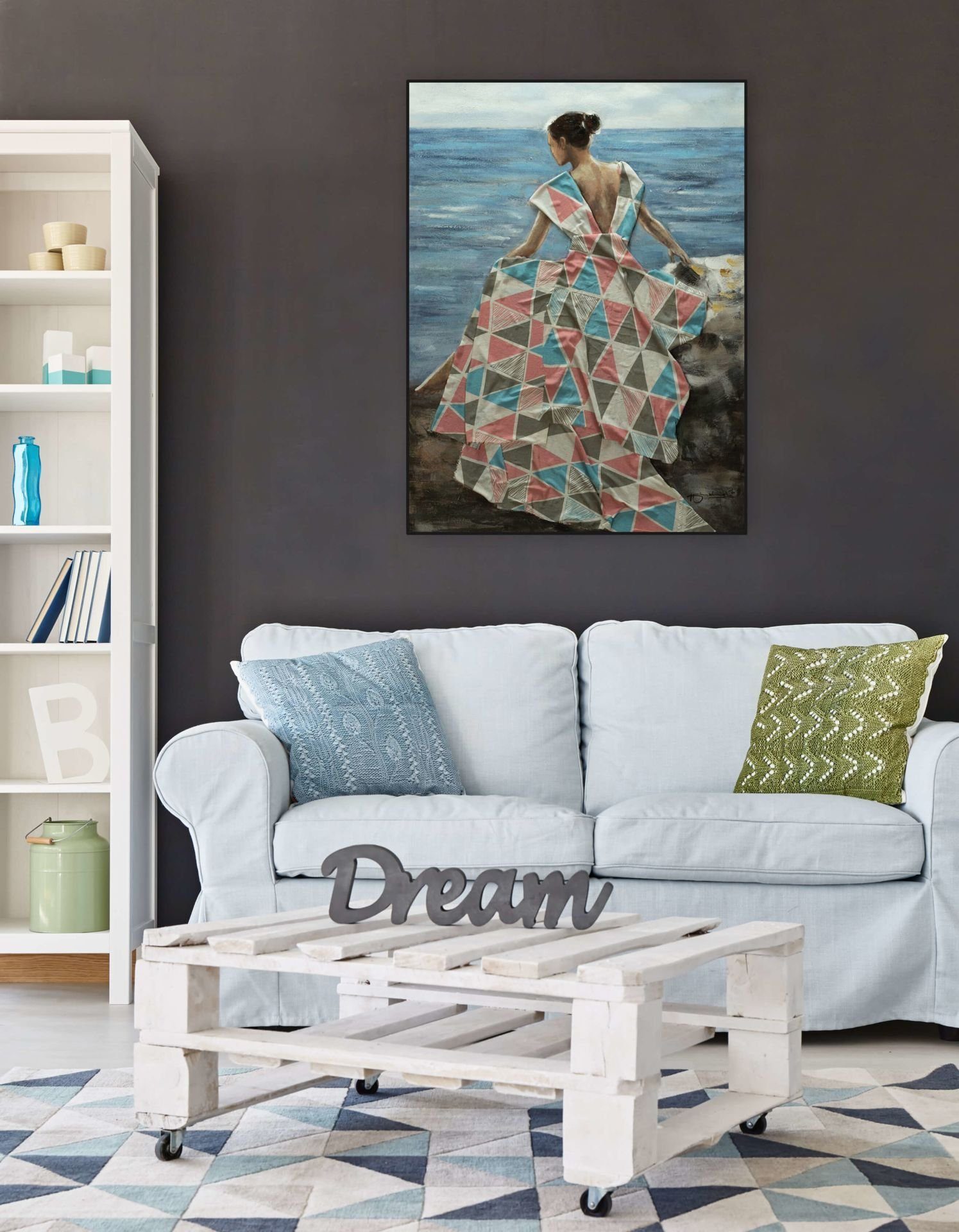 KUNSTLOFT Gemälde Wohnzimmer HANDGEMALT cm, 100% Leinwandbild das 75x100 und Meer Die Wandbild Schöne