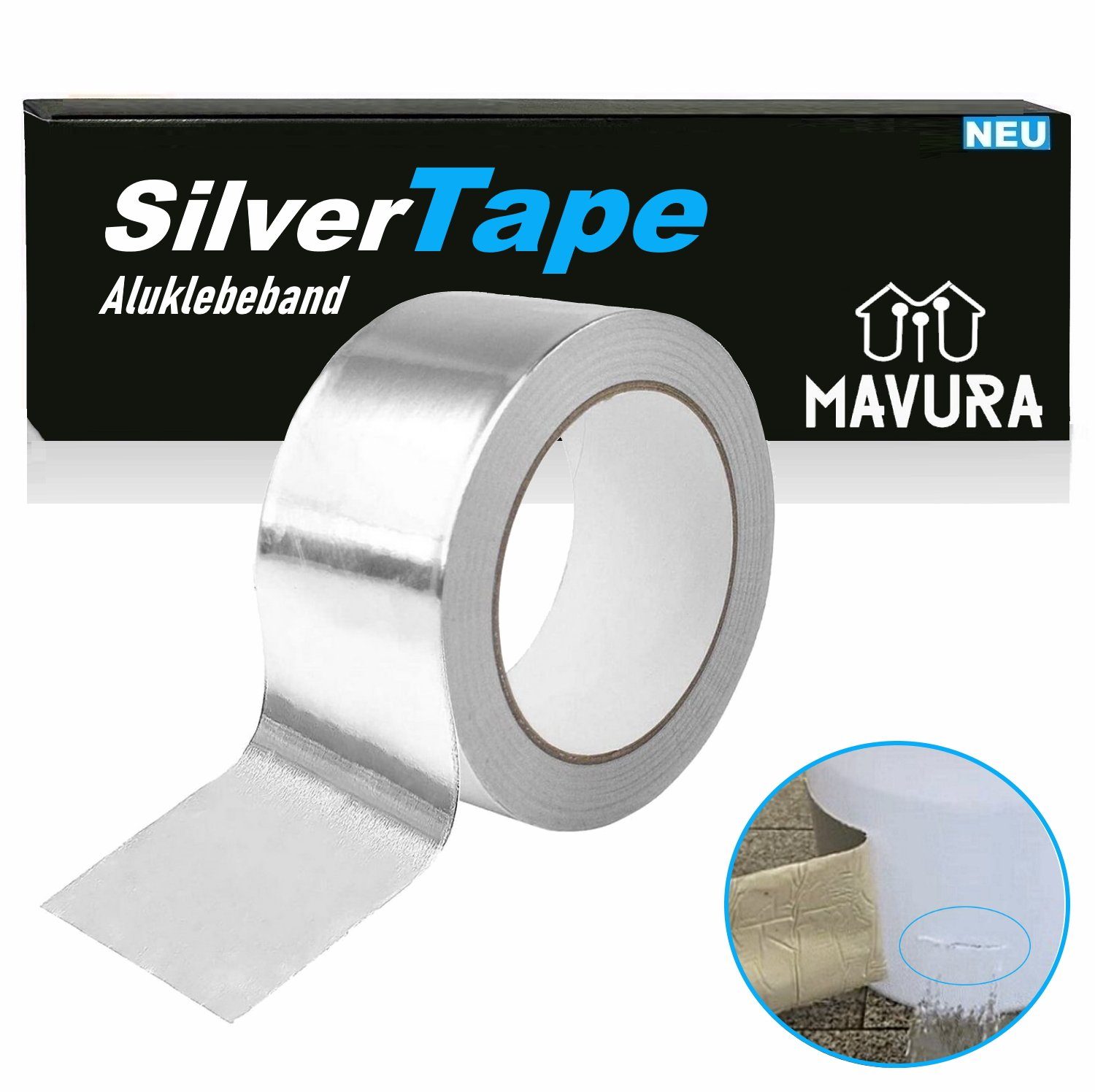 ULTRA Aluminium Alutape Isolierung Alu Aluband 5m (Klebeband Silbertape Folienband Aluklebeband) SilverTape wasserdichtes hitzebeständig Klebeband MAVURA