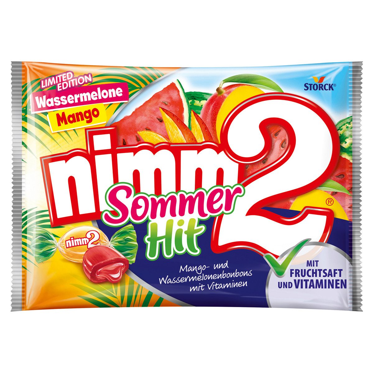 NIMM2 Süßigkeit, nimm2 Sommer Hit Fruchtbonbons Wassermelone Mangogeschmack 300g