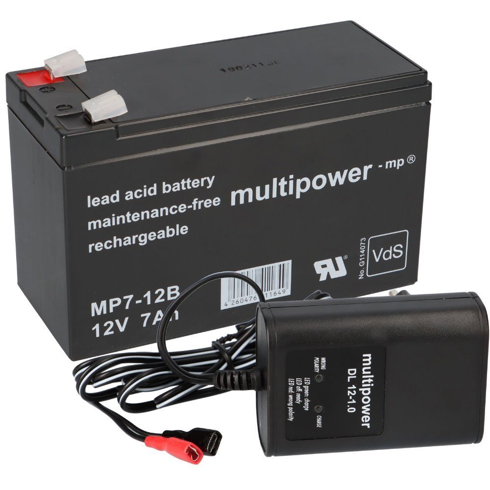 Multipower Blei-Akku MP7-12B Pb 12V 7Ah + Ladegerät Bleiakkus