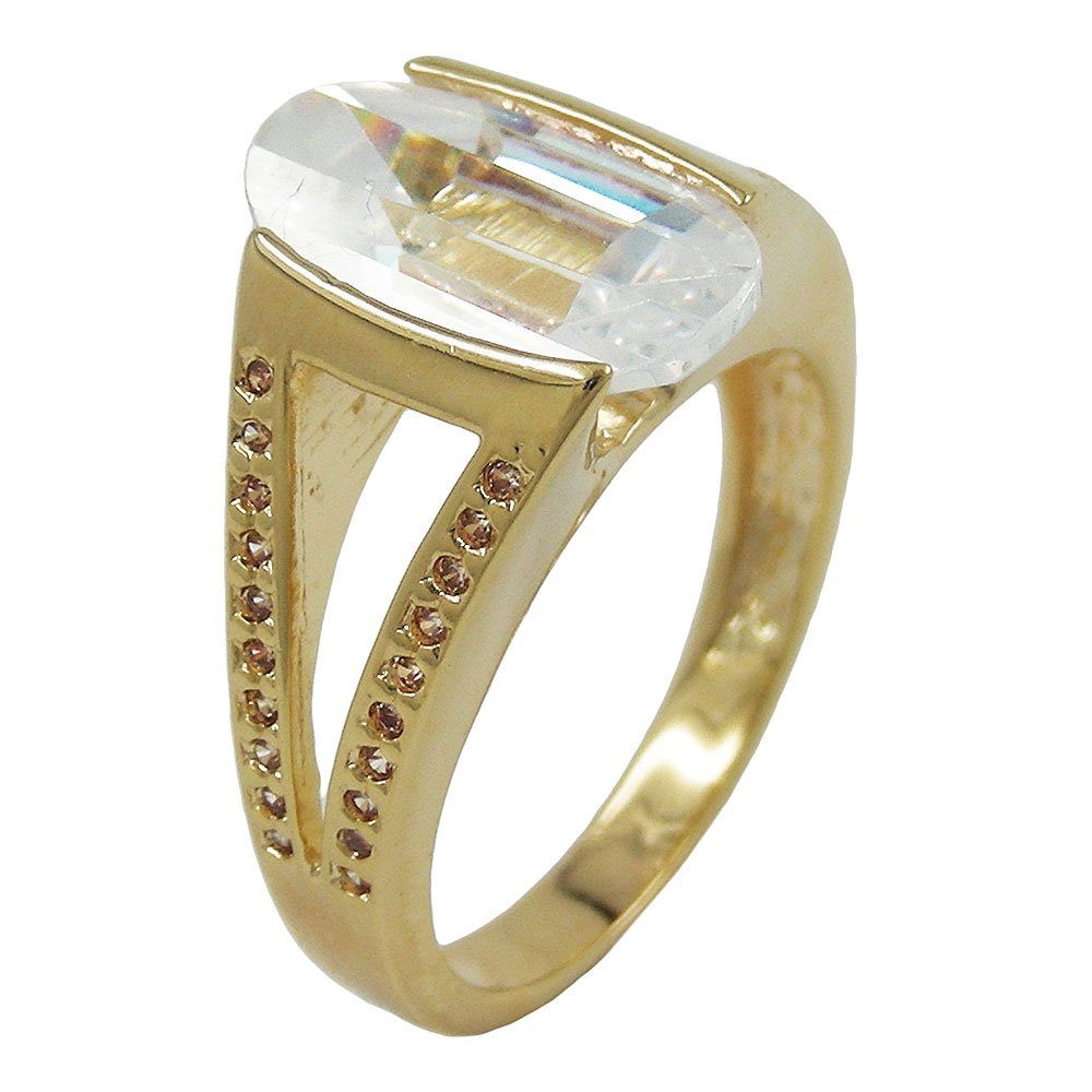 Gallay Goldring Ring 14x8mm Zirkonia weiß 3 Mikron vergoldet Ringgröße 62