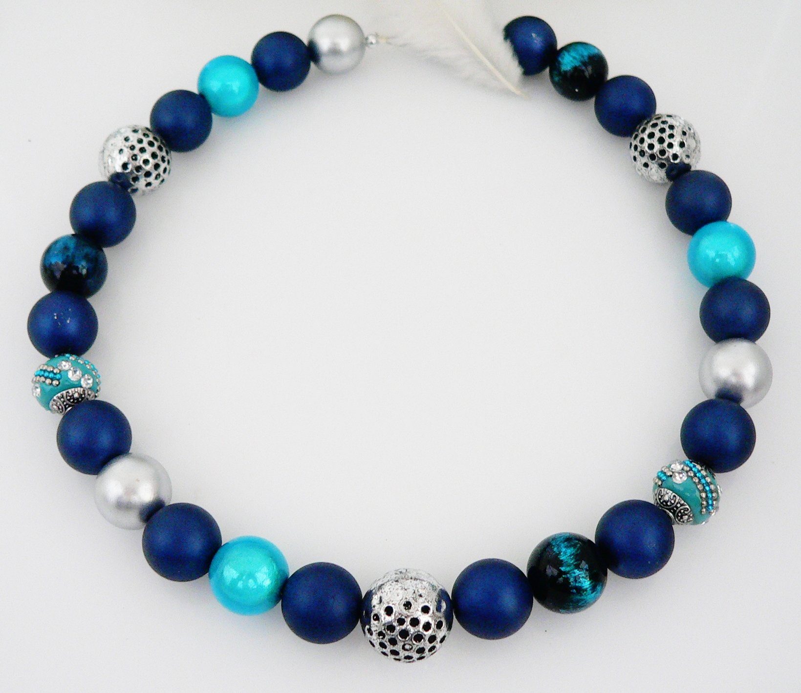 traumschmuck Collier 247c Perlenkette massiv Collier Perlenmix blau türkis silber (Geschenk, Muttertag, Weihnachten, Geburtstag, Valentinstag, incl. Schmuckbox), handgefertigt, Made in Germany