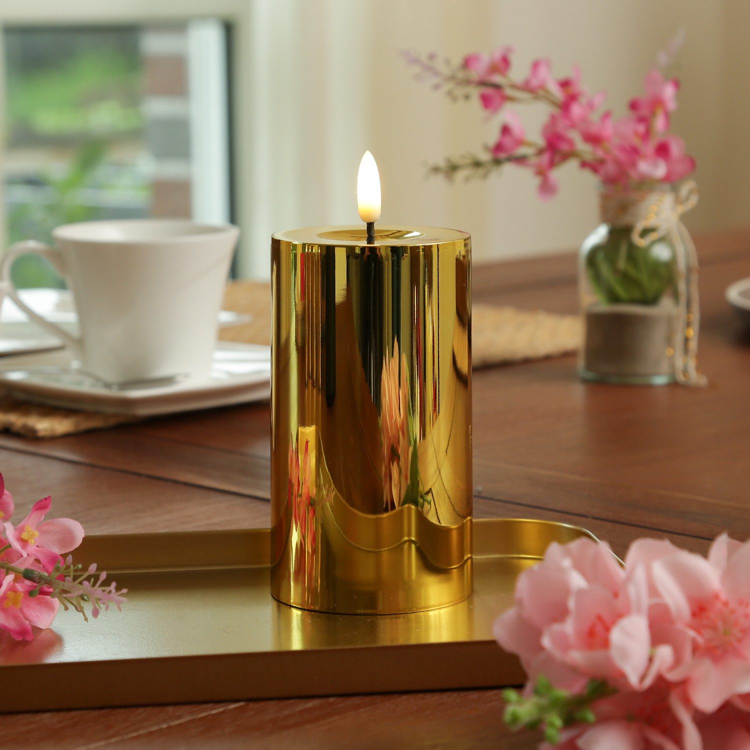 MARELIDA LED-Kerze gold glänzend festliche Kunststoff Stumpenkerze Timer H: günstig online kaufen