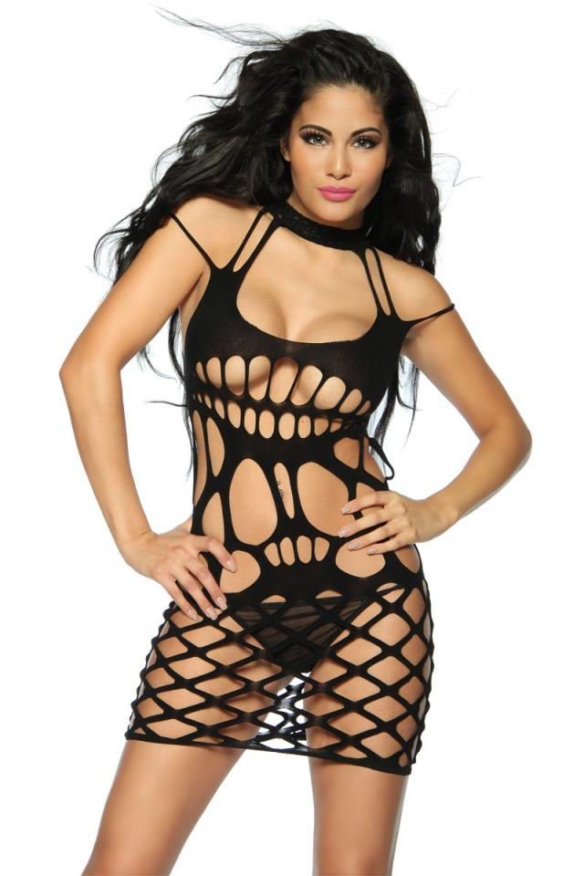 Negligé elastisches Negligee Netz-Chemise Gogo in pink, schwarz, Made in EU