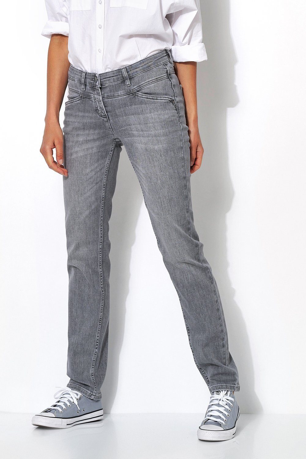 Japans größte Marke TONI Slim-fit-Jeans Hüftsattel vorne - mittelgrau 864 mit Shape Perfect