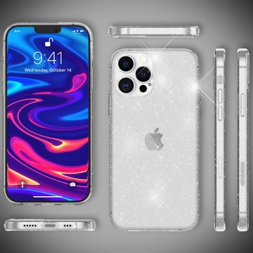 Nalia Smartphone-Hülle Apple iPhone 13 Pro, Klare Glitzer Hülle / Silikon Transparent / Glitter Cover / Bling Case