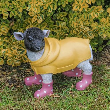 colourliving Tierfigur Gartenfigur Schaf mit Gummistiefeln in rosa Deko, Handbemalt, Wetterfest, Witzige Deko