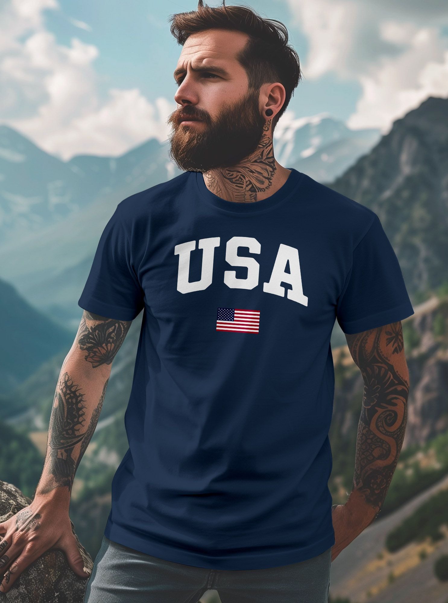 Neverless Print-Shirt Herren T-Shirt USA Schriftzug College Retro US Flagge Amerika Fashion mit Print