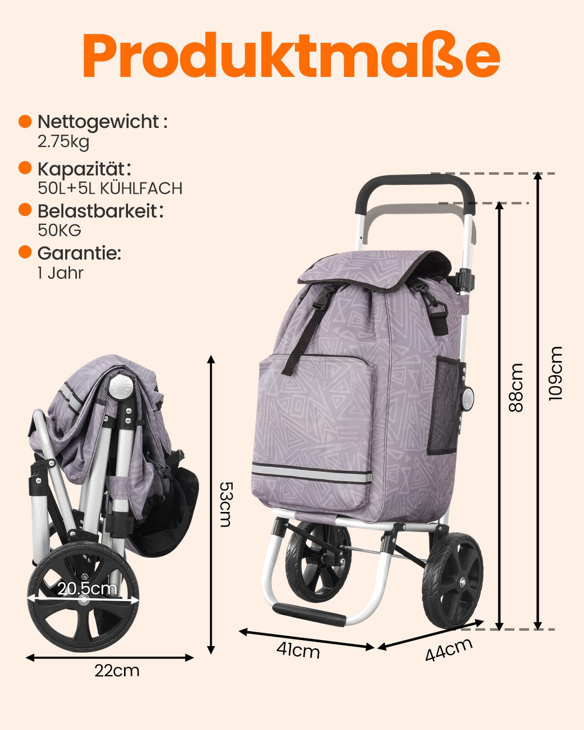 HOMECALL Einkaufstrolley klappbar Einkaufswagen 3 in günstig online kaufen