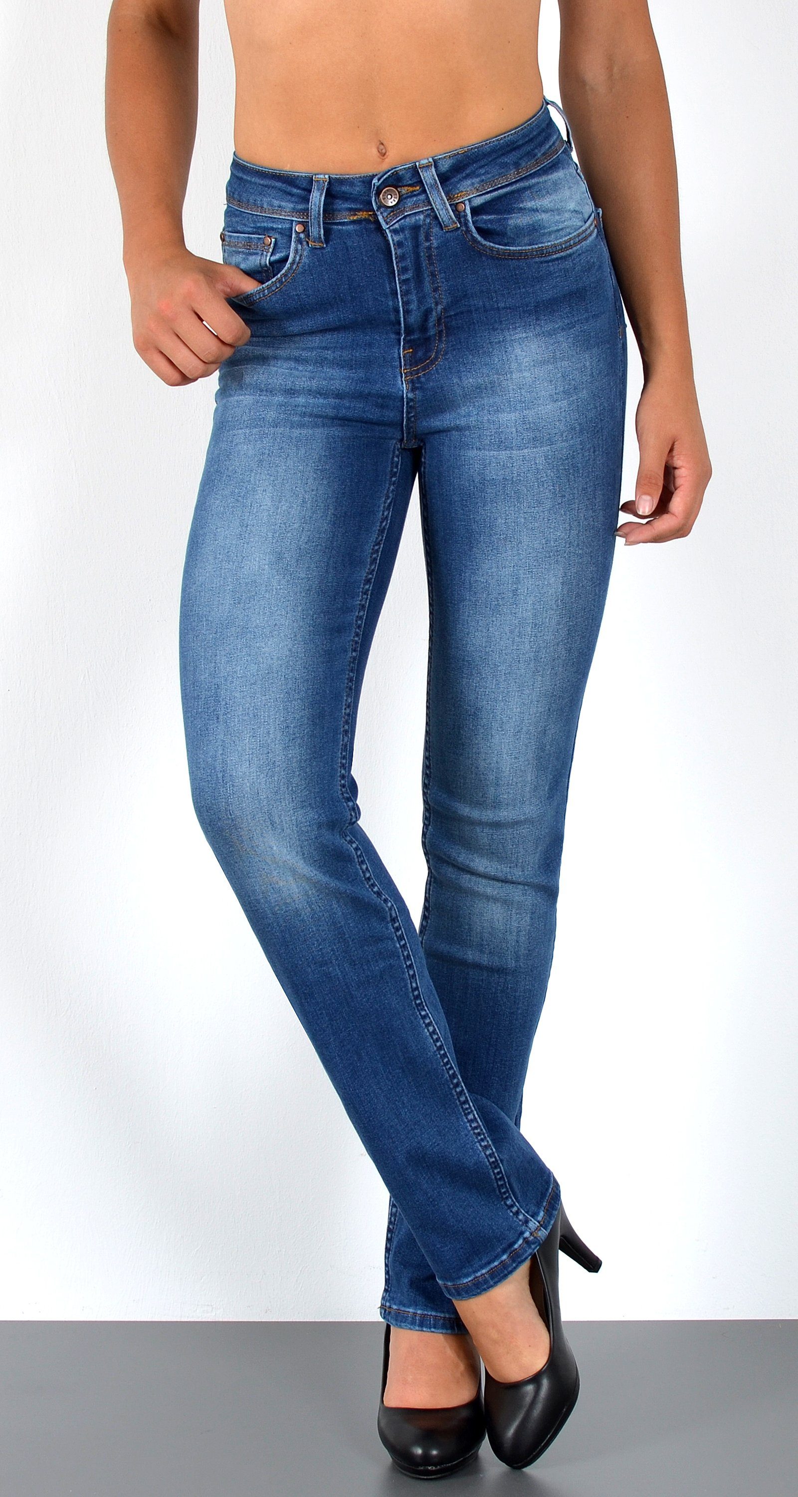Straight-Jeans High Waist Straight Fit Jeans Damen Geradeschnitt Hose Straight