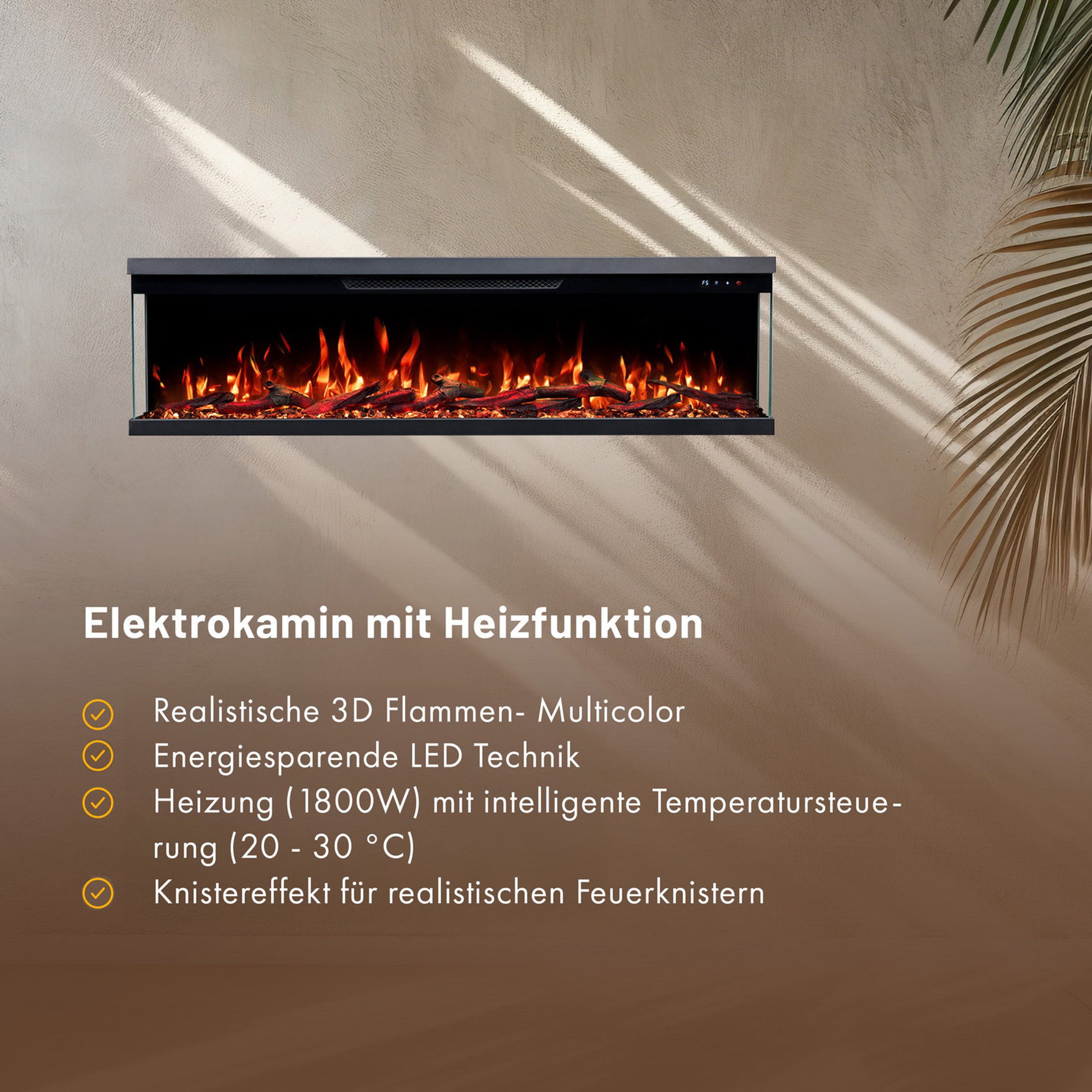 GF Core Elektrokamin Insert Wandkamin mit 3D Feuer und Heizung (Thermostat, 900- 1800 W), Elektrischer Stand-, Wand- oder Einbaukamin mit APP Steuerung, LED – Bild 3 von 5