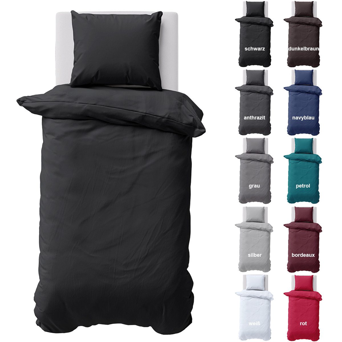 Visaggio Bettwäsche Baumwolle Uni Bettbezug Set Einfarbig 135x200, 155x220, günstig online kaufen