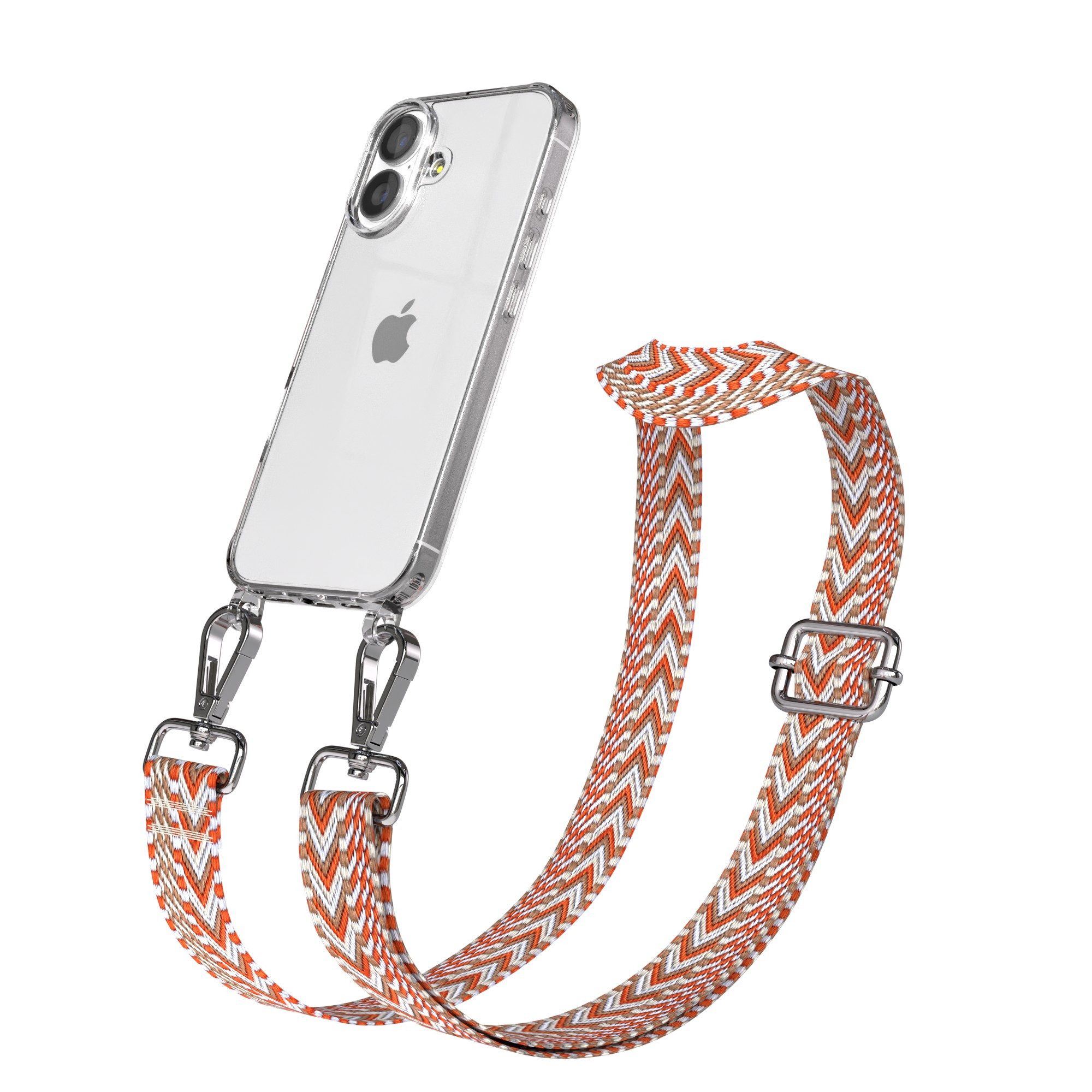 EAZY CASE Handykette Silikonhülle mit runder Kette für Apple iPhone 17 6,3 Zoll, Backcover Handyhülle zum Umhängen Ersatzkordel Handy Tasche Orange