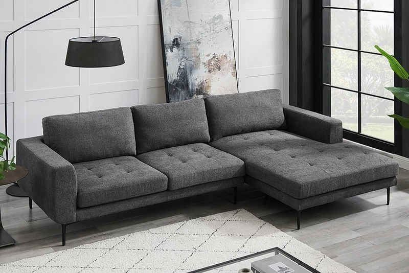 riess-ambiente Ecksofa CITY 275cm grau / schwarz, Einzelartikel 1 Teile, Wohnzimmer · Webstoff · XXL · L-Form · Couch inkl. Kissen · Design