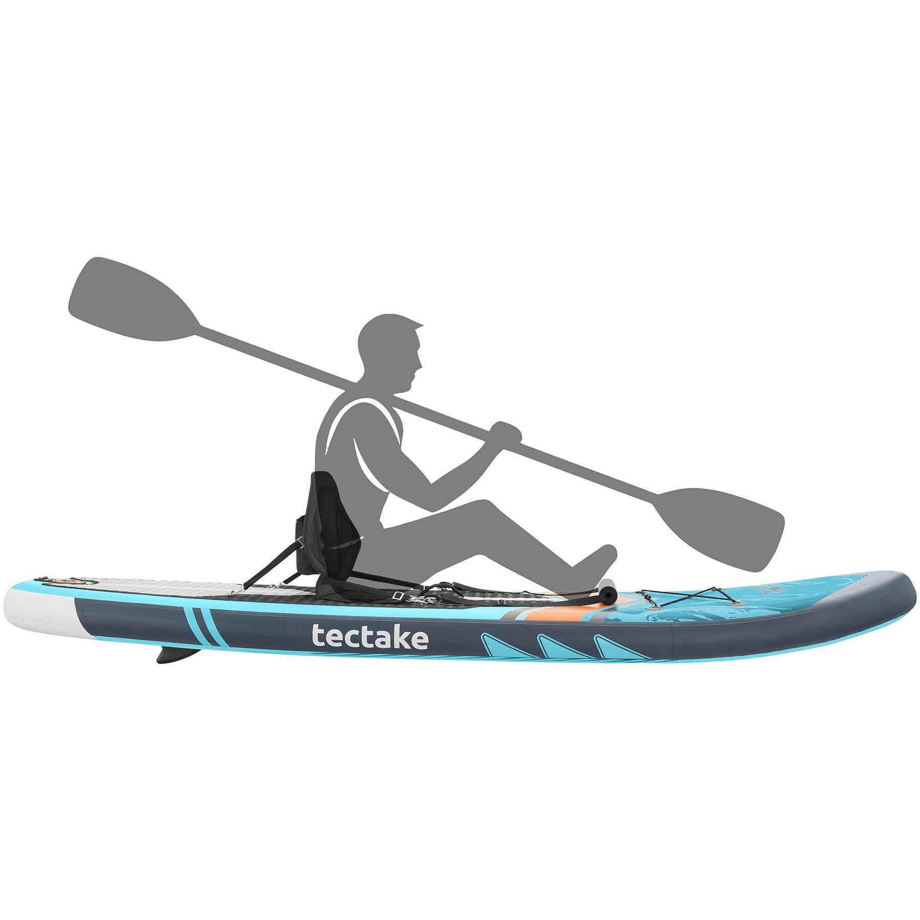 tectake SUP-Board Aufblasbares Paddle Board 288 cm, Drop-Stitch, Kajak-Sitz, Stand-up Paddle, (Sup Board Mit Sitz Palagios, in Türkis/orange), Inkl. verstellbares Doppelpaddel und rutschfestes EVA-Deck