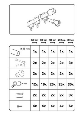 Gardinenstange Gardinenstangen Set Holz, GARDINIA, Ø 28 mm, 1-läufig, Fixmaß, mit Bohren, verschraubt, Holz, 1-Lauf