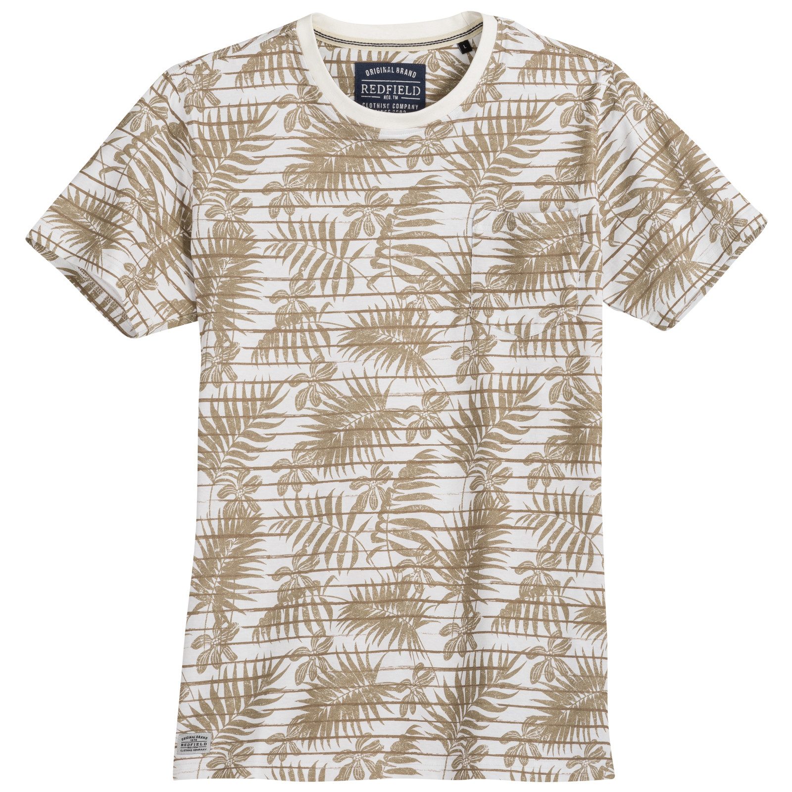 Rundhalsshirt Redfield XXL T-Shirt Alloverprint beige-weiß floral