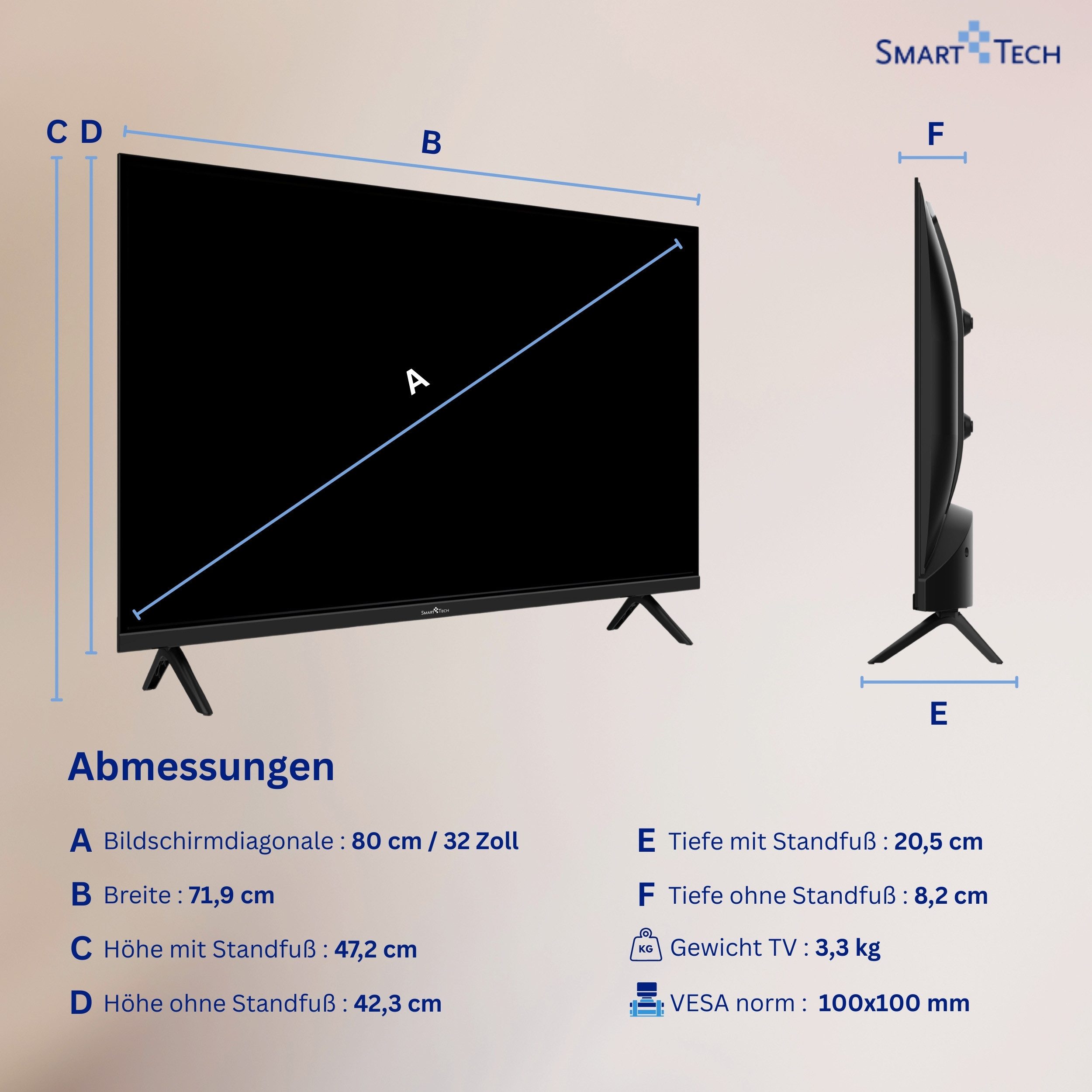 Smart Tech 32HH01K LED-Fernseher (80 cm/32 Zoll, HD-ready, Whale TV, Whale Smart TV, HDR, Bluetooth, Triple-Tuner)