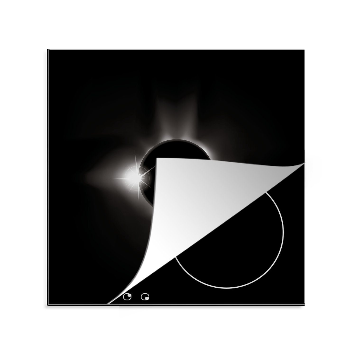MuchoWow Herdblende-/Abdeckplatte Schwarz-Weiß-Abbildung der Sonnenfinsternis, Vinyl, (1 tlg), 78x78 cm, Ceranfeldabdeckung, Arbeitsplatte für küche