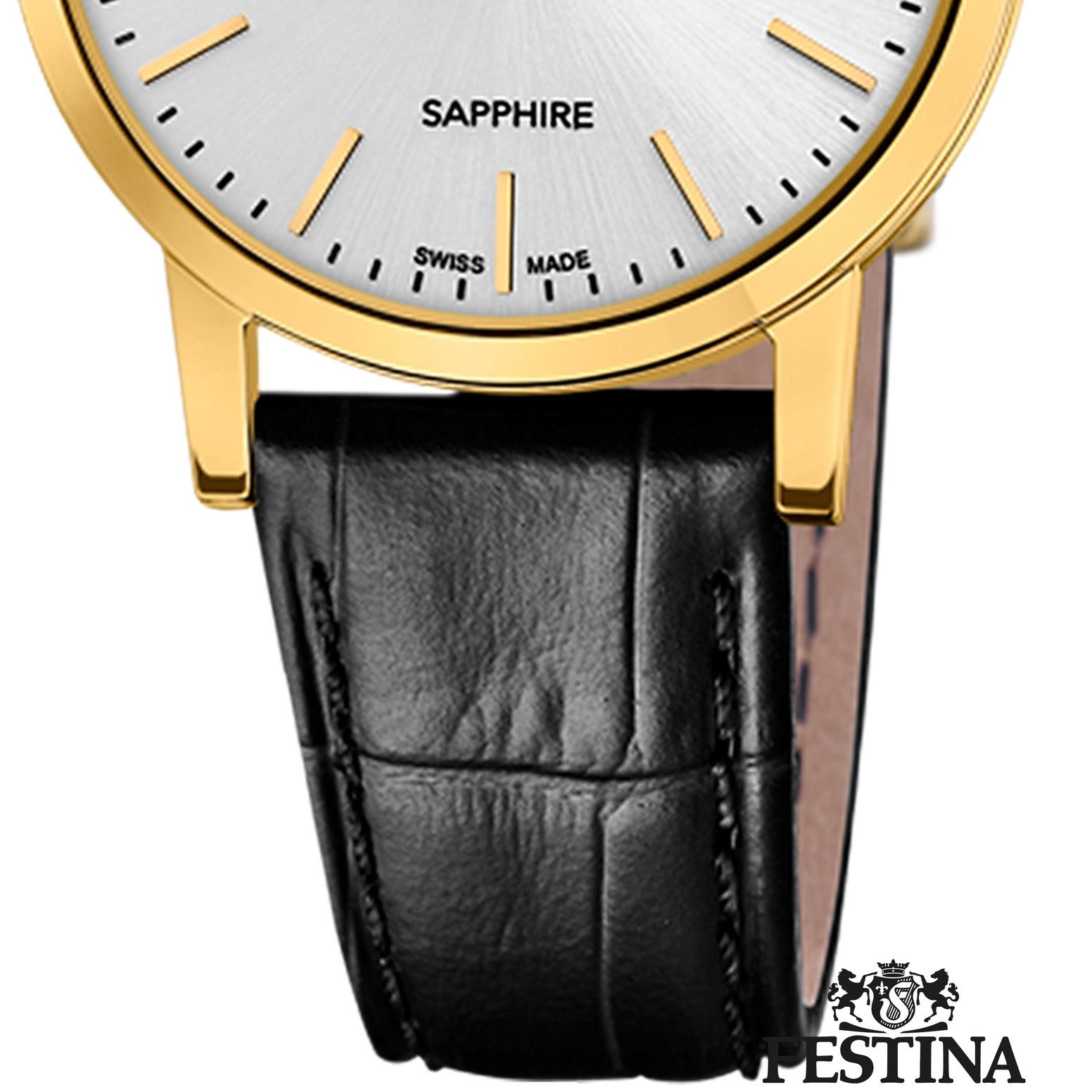 Festina Quarzuhr Festina Damenuhr Leder schwarz Festina, (Analoguhr), Damen Armbanduhr rund, Lederarmband schwarz, Elegant